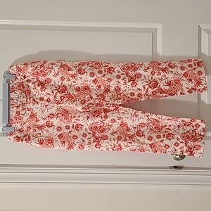 Isaac Mizrahi Live! Pants Women’s 0P Red Floral Pull On Flat Front Elastic Back